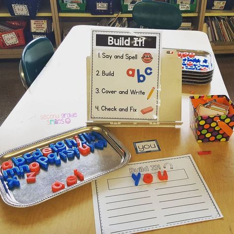 Magnet letter word building today! Visual directions are helping my word work center to run so much more smoothly this year! Link in…