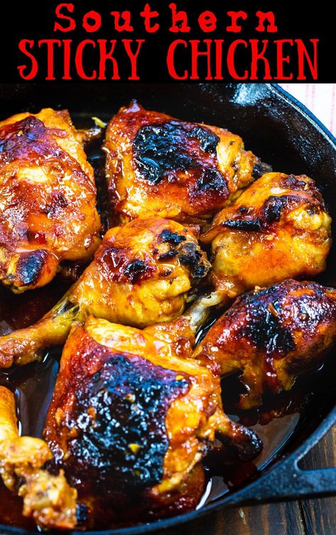 Southern Sticky Chicken, Cajun Sticky Chicken, Sticky And Crispy Orange Chicken, Southern Bbq Chicken Oven Baked, Sweet And Sticky Chicken, Sticky Chicken Recipe, Spicy Baked Chicken, Italian Meatloaf, Baked Chicken Recipe