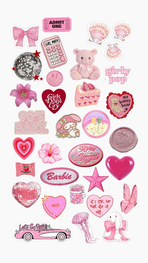 sticker set : pink #stickers #pink #pinkaesthetic #board #books #book Pink Iphone Stickers, Y2k Printable Stickers, Girly Stickers Printable, Pink Journal Stickers, Girlie Stickers, Ios18 Stickers, Pink Aesthetic Stickers, Girly Stickers, Pink Story