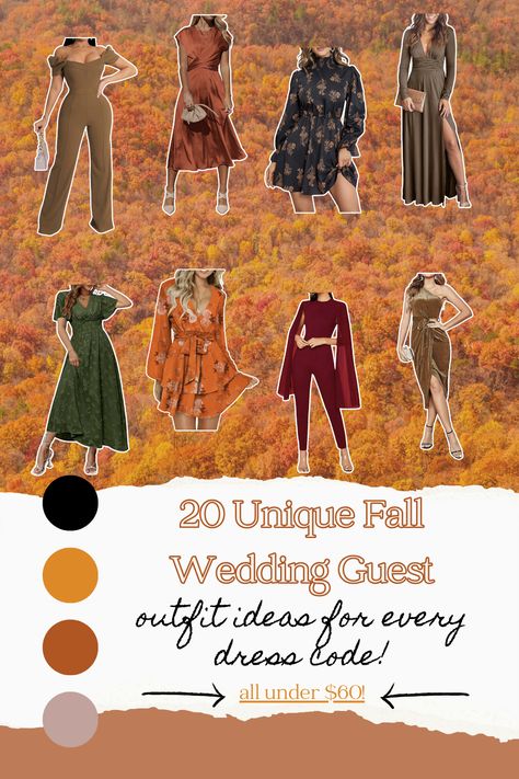 20 unique fall wedding guest outfit ideas that you can buy all under $60 Wedding Guest Pants, Fall Wedding Guest Outfit, Wedding Guest Outfit Fall, Wedding Guest Outfit Ideas, Woodsy Wedding, Rustic Romance, Wedding Guest Attire, Wedding Guest Style, Fall Wedding Guest