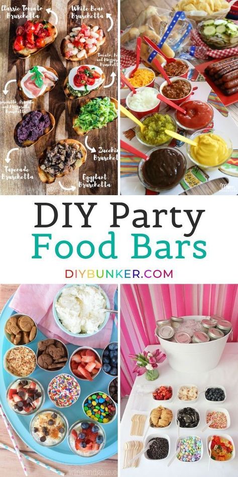 These are seriously THE BEST food bars for parties I've seen yet! #party #food #foodbar #diy #entertaining Food Bars For Parties, Diy Party Food, Party Food Bars, Party Food Bar, Food Bars, Sandwich Bar, Food Bar, Food Stations, Party Bars