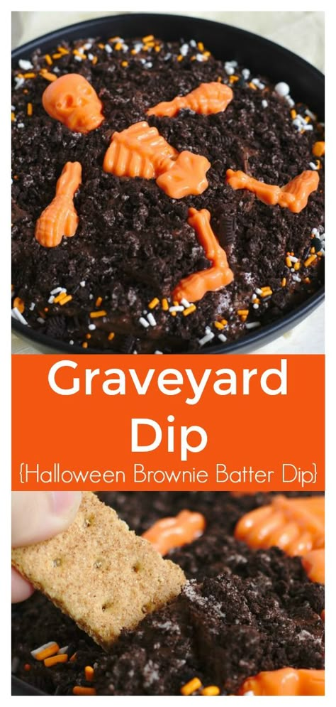 Graveyard Dip, Appetizer Halloween, Brownie Batter Dip, Halloween Dip, Halloween Appetizer, Pasteles Halloween, Halloween Brownies, Dessert Halloween, Postres Halloween