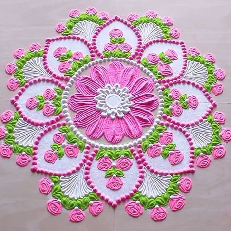 Diwali Rangoli Latest Designs, Rangoli Colour Combination, Indian Rangoli Designs Festivals, Beautiful Rangoli Designs Latest, Finger Tricks, Best Rangoli Designs, Traditional Rangoli Design, Simple Flower Rangoli, Traditional Rangoli