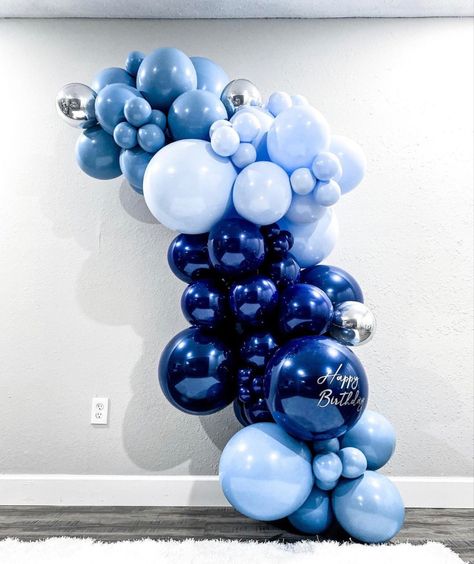 Blue And Sliver Balloons, Matte Blue Balloon Garland, Metallic Blue Balloon Garland, All Blue Party Decoration, Men Balloon Garland, Shades Of Blue Balloons, Denim Balloons, Royal Blue Balloons Decoration, Shades Of Blue Balloon Garland