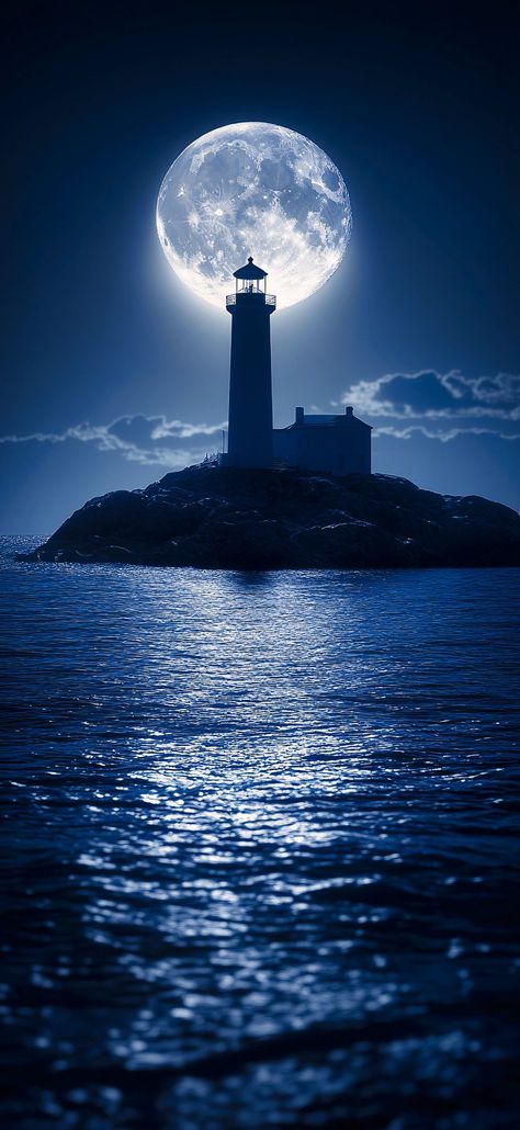 The Lighthouse Wallpaper, Lighthouse Phone Wallpaper, Lighthouse At Night, Beautiful Lighthouse Sunsets, Moon At Beach Moonlight, Sky Photos, Moon Photography, Beautiful Images Nature, Beautiful Nature Pictures