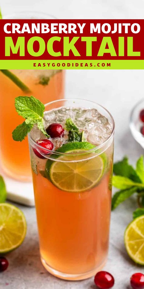 A Cranberry Mojito Mocktail is the perfect way to enjoy a holiday drink with absolutely no alcohol. With cranberry juice it’s a classic mojito dressed up for the holidays! Thanksgiving Food List, Cranberry Mojito, Beginners Recipes, Classic Mojito, Mojito Mocktail, Mango Mojito, Quick Family Meals, Mint Simple Syrup, Christmas Food Treats