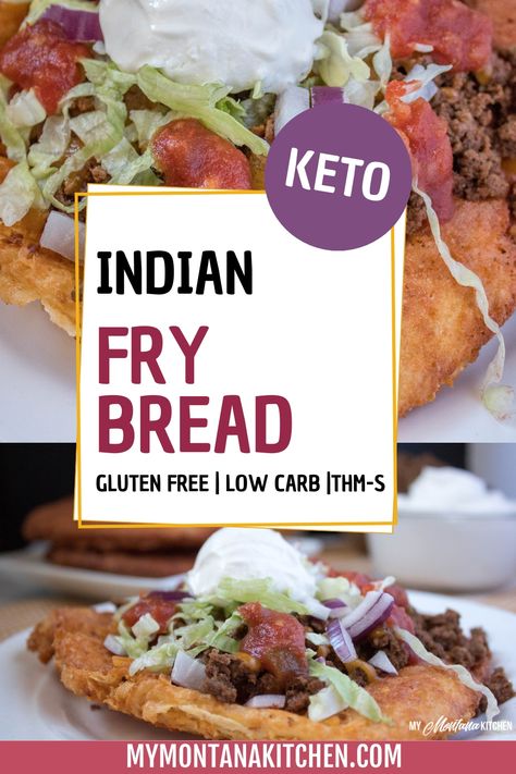 Deep fried low carb dough fried to a golden brown, then topped with all your favorite taco toppings for an Indian fry bread taco! This recipe is low carb, keto, gluten free, and a Trim Healthy Mama S Fuel. Keto Fry Bread Recipes, Keto Fry Bread, Gluten Free Fry Bread, Gluten Free Indian Fry Bread Recipe, Gluten Free Indian Fry Bread, Keto Indian Fry Bread, Cut Da Carb Flatbread Recipes, Low Carb Keto Flatbread Recipe (soft & Chewy!), Bread Calories