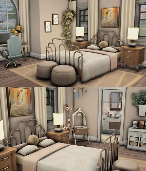 Sims 4 Parents Room Ideas, Sims Master Room, Sims 4 Cozy House Interior, Sims 4 Colorful Bedroom, The Sims 4 Bedroom Master Suite, Sims 4 Big Bedroom, Sims Rooms Ideas No Cc, Sims Bedroom Ideas No Cc, Sims 4 No Cc Rooms