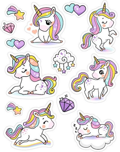 Unicorn Stickers Printable Free, Unicorn Stickers Printable, Kids Stickers Printable, Diy Locker, Unicorn Wallpaper Cute, Unicorn Drawing, Cute Easy Doodles, Unicorns Clipart, Unicorn Wallpaper