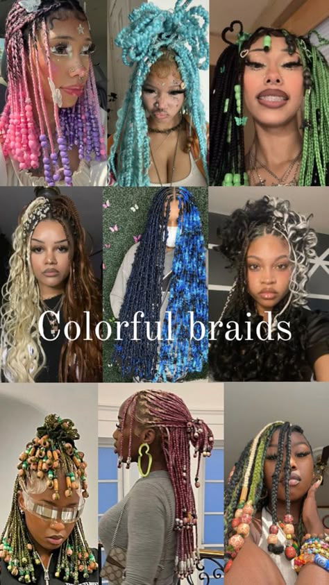 Braids With Pop Of Color, Braided Hair Color Combos, Braid Color Combos, Different Types Of Braids, Colorful Braids, Color Braids, Short Box Braids Hairstyles, French Curl, Beautiful Black Hair