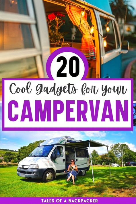 There is an argument for minimalist packing for a campervan trip, as space is at a premium when you are living or travelling in a camper van. However, some things make van life a whole lot easier, and whether you are on a road trip or living in your van, these campervan gadgets will come in really handy! From useful kitchen gadgets for campervans, RVs and motorhomes to fun and cool campervan gadgets, there is plenty of gear to choose from. Campervan Hacks, Best Campervan, Minimalist Packing, Ultimate Packing List, Road Trip Packing List, Campervan Life, Road Trip Packing, Van Life Diy, Travel Van