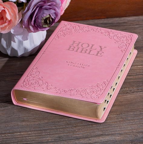 - King James Version (KJV) - Nice page to write your name - Comes in the colour pink Pink Bible, One Year Bible, Pink Cover, Christian Art Gifts, Cute Bibles, Bible King James Version, Leather Bible, Words Of Jesus, Womens Bible Study