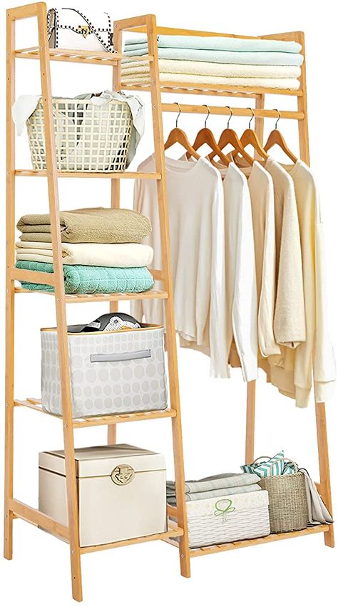 Bamboo Clothes Rack, Clothing Rack Bedroom, Standing Closet, Bamboo Clothes, Clothing Racks, Hanging Clothes Racks, Portable Wardrobe, Hanging Clothes, Bedroom Wardrobe