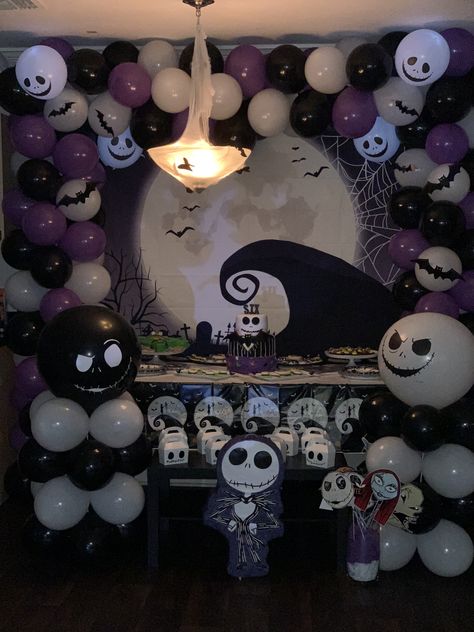 Jack Skellington Birthday Decoration. The Nightmare Before Christmas. Birthday Party number 6 Nbc Party Decorations, Nightmare Before Christmas Halloween Party Idea, Jack Skellington Bday Party Ideas, Jack Skellington Themed Birthday Party, Jack Themed Birthday Party, The Nightmare Before Christmas Theme Party, Nightmare Before Christmas Photo Backdrop, Halloween Party Nightmare Before Christmas, Jack Skellington Theme Party