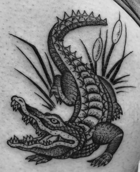 Japanese Alligator Tattoo, Traditional Crocodile Tattoo, Alligator Tattoo Design, Alligator Tattoos, Alligator Tattoo, Crocodile Tattoo, Funky Tattoos, Saved Tattoo, Mom Tattoo Designs