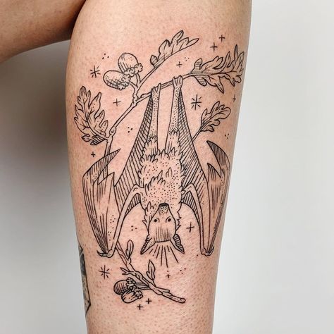 Folktale Tattoo, Bats And Books Tattoo, Vintage Bat Tattoo, Flower Bat Tattoo, Bailey Sarian Bat Tattoo, Floral Bat Tattoo, Oak Tattoo, Illustrative Bat Tattoo, Impulsive Decisions