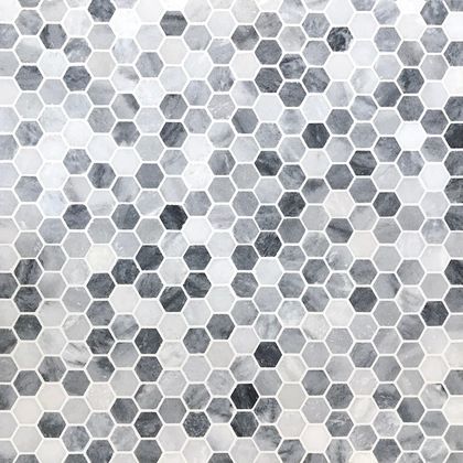 Shades of Gray Marble 1" Hexagon Mosaic Floor and Wall Tile Marble Mosaic Floor, Mosaic Bathroom Tile, Gray Floor, Hex Tile, Mosaic Bathroom, Mosaic Floor, Tiles Price, Gray Marble, Marble Mosaic Tiles