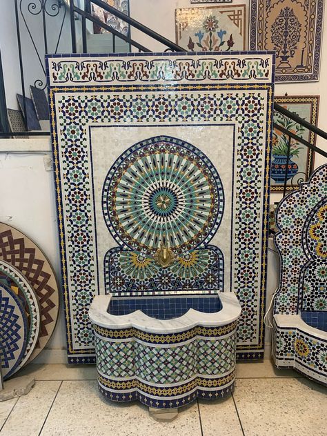 Large and unique mosaic fountain " 71 x48 " - Wall mosaic fountain - garden furniture - Mosaic Fountain - diy water fountain Fountain Tile Ideas, Mosaic Fountain Diy, Persian Fountain, Moroccan Fountain Wall, Morocco Fountain, Moroccan Fountain, Mosaic Fountain, Fountain Diy, Morocan Fountains