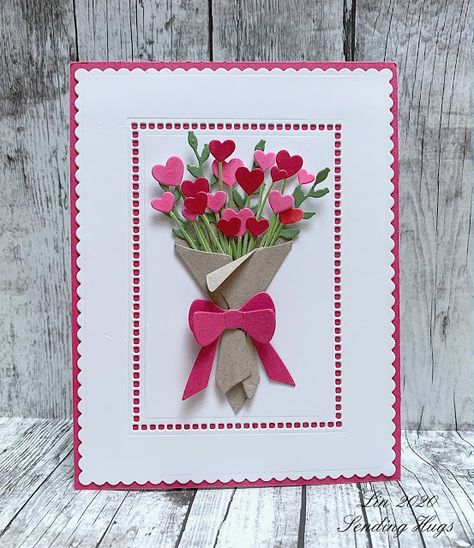 Sending Hugs: A Bouquet of Hearts for Valentine's Day Valentines Day Cards Diy, Valentines Day Cards Handmade, Valentine Cards Handmade, Impression Obsession, How To Wrap Flowers, Wreath Bow, Heart Cards, Hero Arts, Card Kit