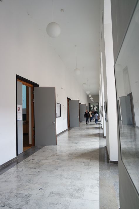 Modern University Exterior, University Hallway Aesthetic, University Corridor, University Hallway, College Hallway, University Interior Design, Boarding School Aesthetic, British University, Streetscape Design