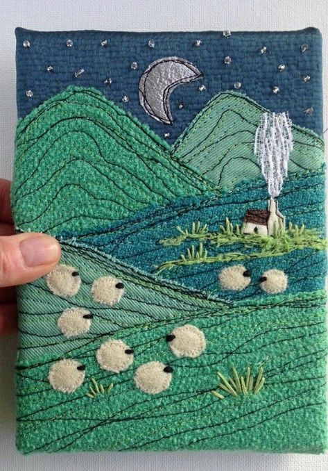 Landscape Applique Ideas, Fabric Art Collage, Ireland Art, Irish Tweed, Landscape Art Quilts, Applique Art, Irish Landscape, Irish Cottage, Textile Art Embroidery