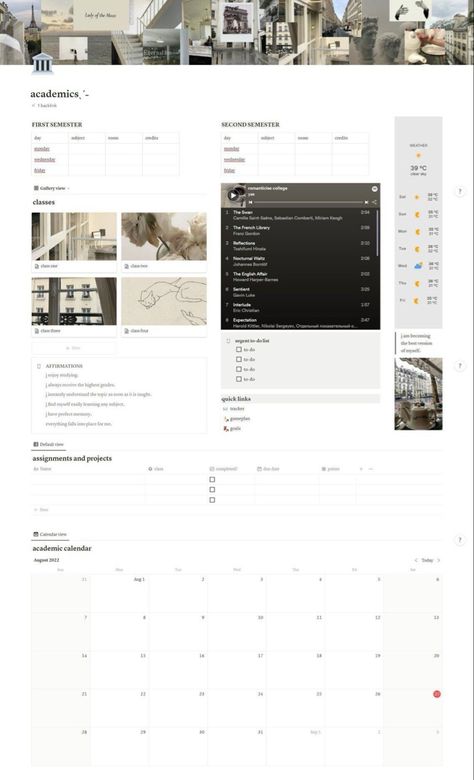 Notion Academia Aesthetic, Academic Notion Aesthetic, Notion Page Aesthetic, Notion Academic Ideas, Notion Layout School, Notion Inspiration School, Notion School Ideas, Study Hub Notion, Notion High School