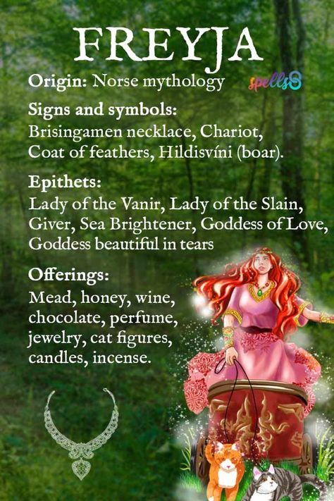 Freyja: Goddess Symbols, Correspondences, Myth & Offerings – Spells8 Goddess Freya Symbols, Freyja Goddess Offerings, Freya Correspondences, Offerings To Freya, Offerings For Freya, Offerings To Norse Gods, Freya Goddess Offerings, Morrigan Goddess Offerings, Freya Offering