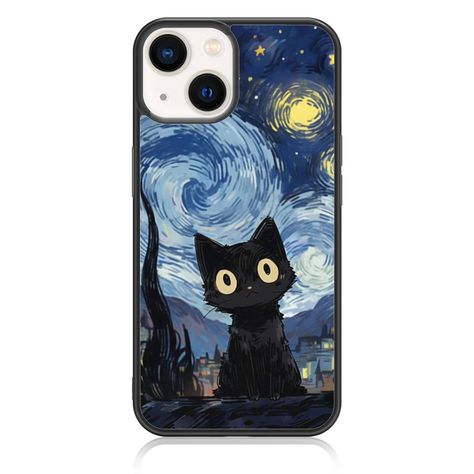 PRICES MAY VARY. [Compatible & User-Friendly]: Perfect fit for van gogh cute cat cell phone case easy access to all buttons and ports with raised bezel detail. Seamlessly compatible with magnetic car mounts and phone ring holders. The TPU and AL(thermoplastic polyurethane and aluminium) materials ensure star night cat phone case is flexible, making it easy to attach and remove from your smartphone [Highly Protective]: Shock Absorbing. TPU and AL hybrid materials in this protective creative van g Cute Cat Pattern, School Fair, Diy Phone Case Design, Cat Phone Case, Star Night, Cats Case, Ring Holders, Cat Phone, Cats Phone Case