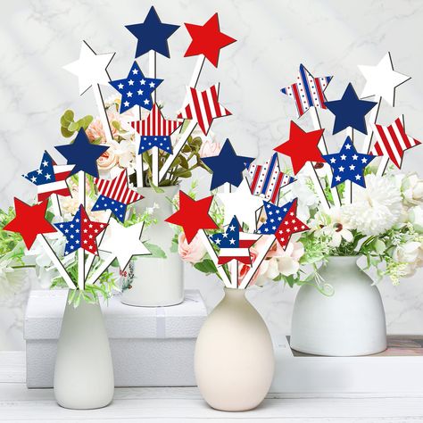 PRICES MAY VARY. Independence Day Themed Package: the package includes a total of 24 Independence Day decorations especially designed for Independence Day decorations; You will get 12 pieces of colorful and 12 pieces of solid color star shaped wood picks adorned with a wide range of styles on both sides; A proper embellishment to enhance your 4th of July party decorations Ideal Size for Decorative Display: the Independence Day home decor measures about 7 inches, from the bottom of the stem to th Small Clay Pot, Memorial Day Decorations, Independence Day Decoration, Wooden Stars, Decorative Wood, Blue Stars, Vase Fillers, 4th Of July Party, July Party