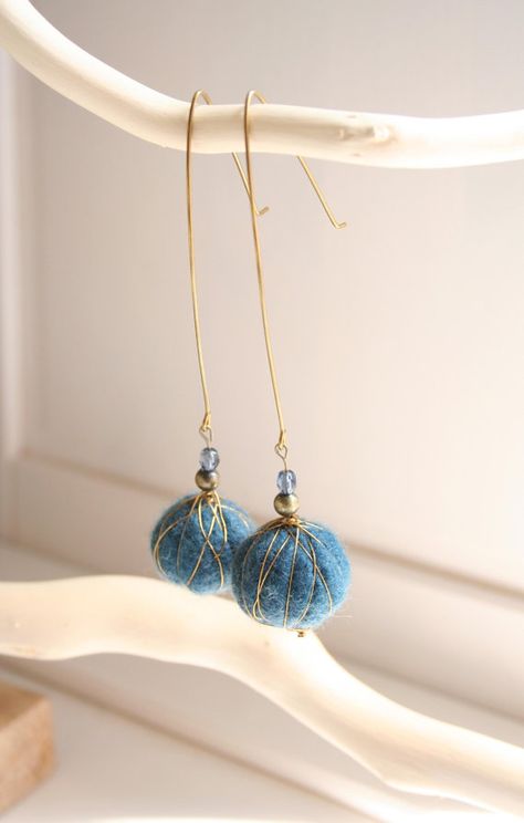 szaboerzso rev felt earrings Felted Earrings, Fiber Art Jewelry, Felt Beads, Denim Jewelry, Fabric Earrings, Felt Jewelry, Fiber Jewelry, Textile Jewelry, Fabric Beads