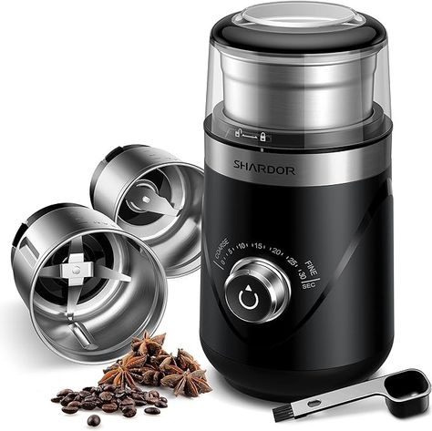 Amazon.com: SHARDOR Adjustable Coffee Grinder Electric, Herb, Spice Grinder, Coffee Bean, Espresso Grinder with 2 Removable Stainless Steel Bowl, Black: Home & Kitchen Grinding Coffee Beans, Coffee Grinder Electric, Espresso Grinder, Amazon Coffee, Spice Grinder, Stainless Steel Bowl, Coffee Spoon, Coffee Bean, Coffee Grinder