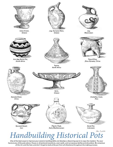 Pottery Design Sketch, Pottery Illustration Drawings, Pottery Sketch, Pottery Drawing, Ceramic Building, Historical Pottery, Pottery Making Illustrated, Art Classroom Management, Vase Art