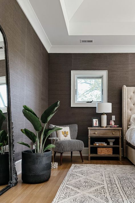 New Bedroom Wallpaper - My Kind of Sweet Bedroom With Grasscloth Wallpaper, Grasscloth Bedroom, Grasscloth Wallpaper Bedroom, Black Accent Wall, Black Accent Walls, New Bedroom, Lots Of Windows, Bedroom Wallpaper, Grasscloth Wallpaper