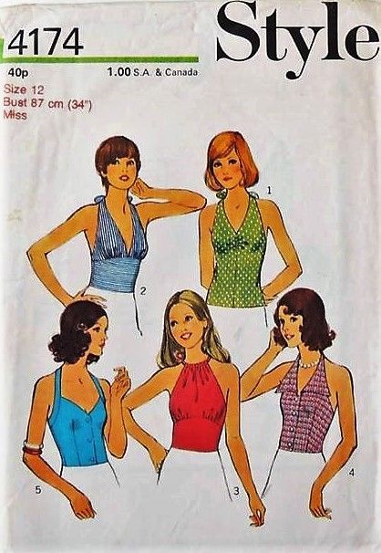 Vintage Halter Top Pattern, Halter Top Sewing Pattern, 70s Halter Top, 70s Sewing, Summer Sewing Patterns, 70s Sewing Patterns, Summer Halter Tops, Halter Top Pattern, Halter Neck Blouses