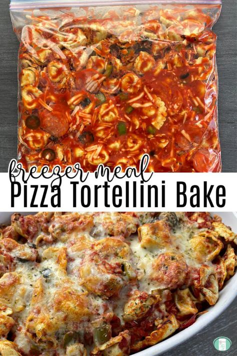 Make Ahead Pizza Tortellini Bake - Freezer Meals 101 Make Ahead Pizza, Pizza Tortellini, Freezer Bag Meals, Tortellini Casserole, Beef Freezer Meals, Freeze Ahead Meals, Tortellini Recipe, Best Freezer Meals, Tortellini Bake