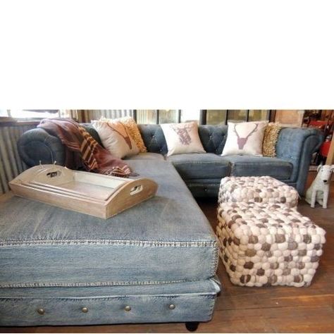 Denim Living Room Furniture - Ideas on Foter Denim Couch, Denim Sofa, Denim Furniture, Living Room Throws, Sectional Sofas Living Room, Living Room Furnishings, Throw Pillows Living Room, Denim Decor, Sectional Sofas