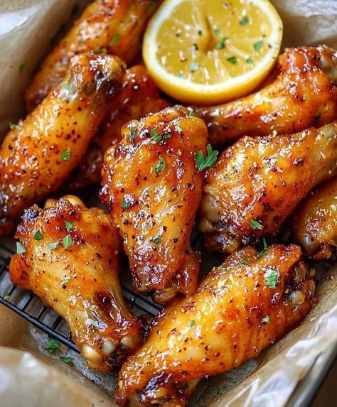 Get ready to elevate your game day or family night Honey Lemon Pepper Wings, Lemon Pepper Sauce, Lemon Pepper Wings, Crispy Wings, Food Babe, Honey Lemon, Lemon Pepper, Wing Recipes, Family Night