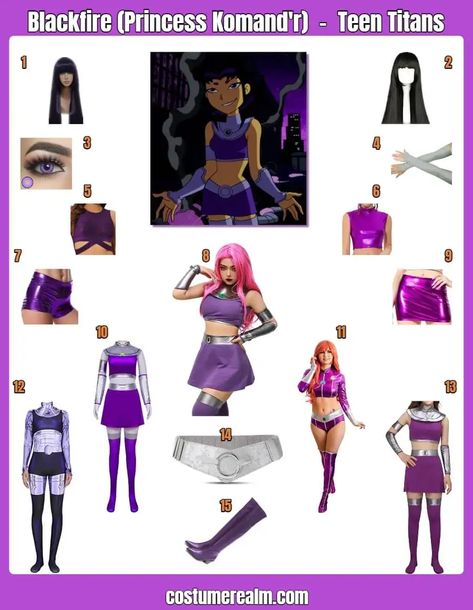 How To Dress Like Blackfire Princess Komand'r Guide For Cosplay & Halloween Purple Halloween Costumes Women, Blackfire Halloween Costume, Halloween Costume Purple Hair, Halloween Costumes With Purple Hair, Purple Wig Costume Ideas Halloween, Halloween Costumes Purple Dress, Purple Hair Costume Ideas Halloween, Purple Hair Costume Ideas, Purple Hair Halloween Costumes Ideas