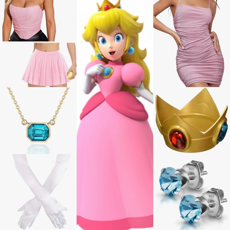 Princess Peach Outfit Inspired, Princess Peach Bounding, Nintendo Outfit Ideas, Princess Peach Modern Outfit, Princess Peach Costume Ideas, Princess Peach Outfit Ideas, Peaches Halloween Costume, Diy Peach Costume, Halloween Costumes Princess Peach