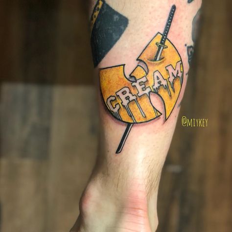 C.r.e.a.m Tattoo, Rappers Tattoos, Wutang Tattoo Design, Wu Tang Logo Tattoo, Cream Tattoo Wu Tang, C.r.e.a.m Tattoo Wu Tang, Wutang Tattoo, Cream Wu Tang, Jacks Tattoo