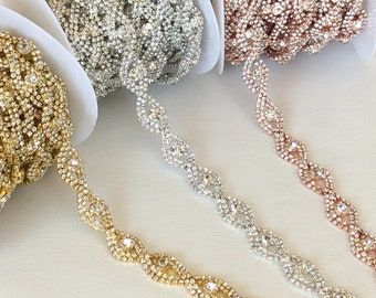 Bridal Trim, Rhinestone Rose, Bridal Applique, Opal Wedding Rings, Ribbon Headbands, Crystal Trim, Rose Gold Crystal, Rhinestone Appliques, Rhinestone Trim