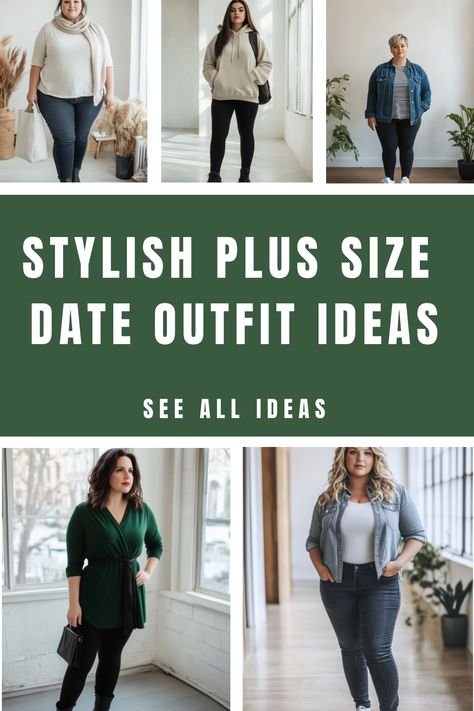 Stylish plus-size individuals modeling different date outfit ideas. Plus Size Casual Party Outfit, Size 22 Women Outfit Ideas, Size Large Outfits For Women, Plus Size Outfit Ideas Casual, Size 14/16 Outfit Ideas, Casual Night Out Outfit Plus Size, Casual Date Night Outfit Plus Size, Flattering Outfits For Plus Size, Outfit Ideas For Chubby Ladies