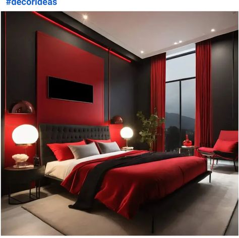 Black And Red Boys Bedroom, Khaki Bedroom Ideas, Red And Black Room, Red Black Bedrooms, Bedroom Inspirations Black, Red Boys Bedroom, Black Bedrooms, Khaki Bedroom, Red Accent Wall