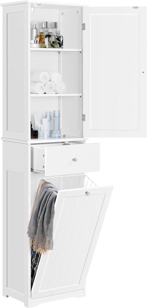 Amazon.com: Yaheetech Tall Bathroom Cabinet with Laundry Basket, Tilt-Out Laundry Hamper with Upper Storage Cabinet, White, 71" High : Home & Kitchen Tall Bathroom Cabinet, Tall Bathroom, Bathroom Cabinet, Laundry Hamper, Laundry Basket, Home Kitchen, Storage Cabinet, White, Design