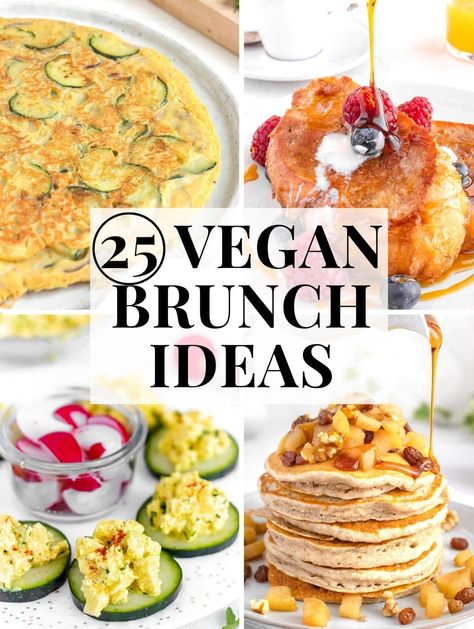 Planning a vegan brunch and don't know what to make? We've got you covered with these 25 vegan brunch ideas! Find your favorite by browsing through this list, and take your pick: easy pancakes, homemade nutella, vegan egg salad, chickpea frittatas and many more. Vegan Brunch Ideas, Oatmeal Pancakes Healthy, Vegan Brunch Recipes, Vegetarian Brunch, Vegan Breakfast Easy, Vegan Brunch, Vegan Banana Bread, Savory Vegan, Best Vegan Recipes