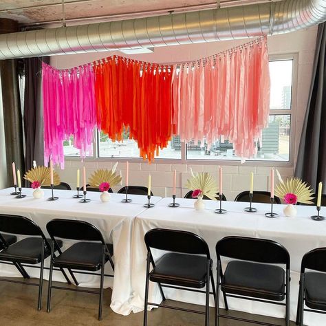 Ceiling Fringe Garland, Fringe Ceiling Decor, Fringe Backdrop With Balloons, Ceiling Decorations For Party, Galentines 2023, Ceiling Fringe, Conference Decor, Party Ceiling Decorations, Gin Party