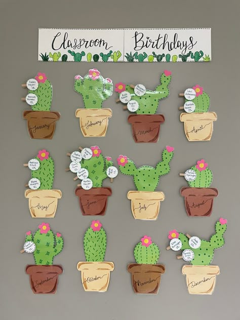 Cactus School Theme, Cottage Core Classroom Decor, Cactus Classroom Decor, Classroom Birthdays, Birthday Chart Classroom, Cactus Classroom, Teaching Classroom Decor, English Classroom Decor, Birthday Board Classroom