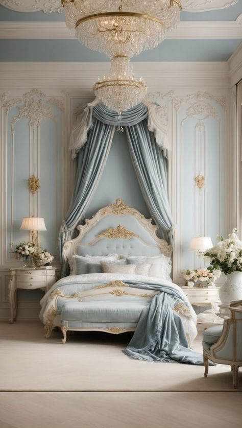 Elegance Bedroom, Old Money Interior Design, Old Money Interior, Romantic Bedrooms, Carved Beds, Theme Bedrooms, French Style Bedroom, Royal Bedroom, Fancy Bedroom