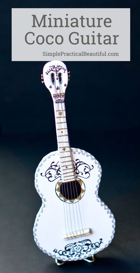 How to make a miniature guitar out of foam and decorate it to look like the Disney Pixar's Coco guitar Drawing Ideas Disney, Coco Guitar, Dollar Tree Storage Bins, Dollar Tree Storage, Disney Coco, Miniature Guitars, Design Strategies, Guitar Kids, Diy Wall Shelves