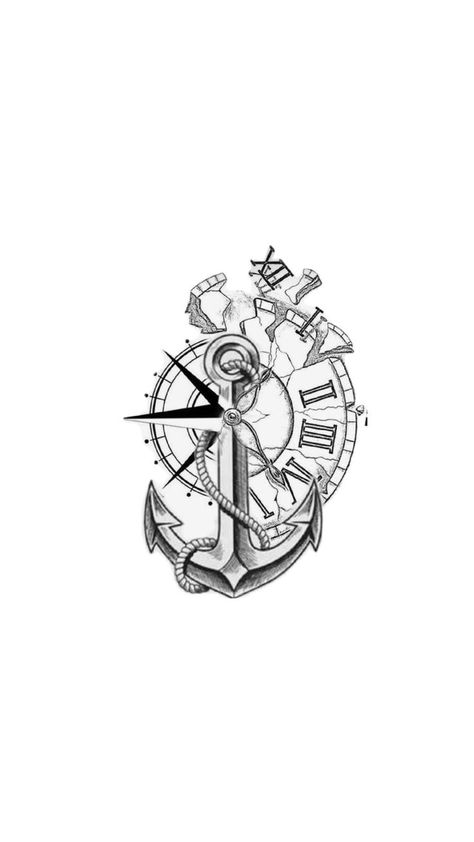 Anchor Clock Tattoo, Clock Tattoo Design, Clock Tattoo, Tattoo Design, Compass, Ramadan, Simple Designs, Tattoo Ideas, Tattoo Designs